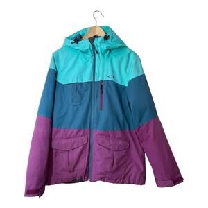 Oakley Womens Ski Jacket Bravo Insulated Large Retro Colorblock Snow Blue Purple